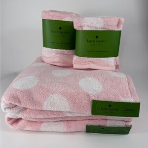 8 PC 🎀 Kate Spade Pink & White Polka Dots Bath Towel Set ~ Coquette 🎀